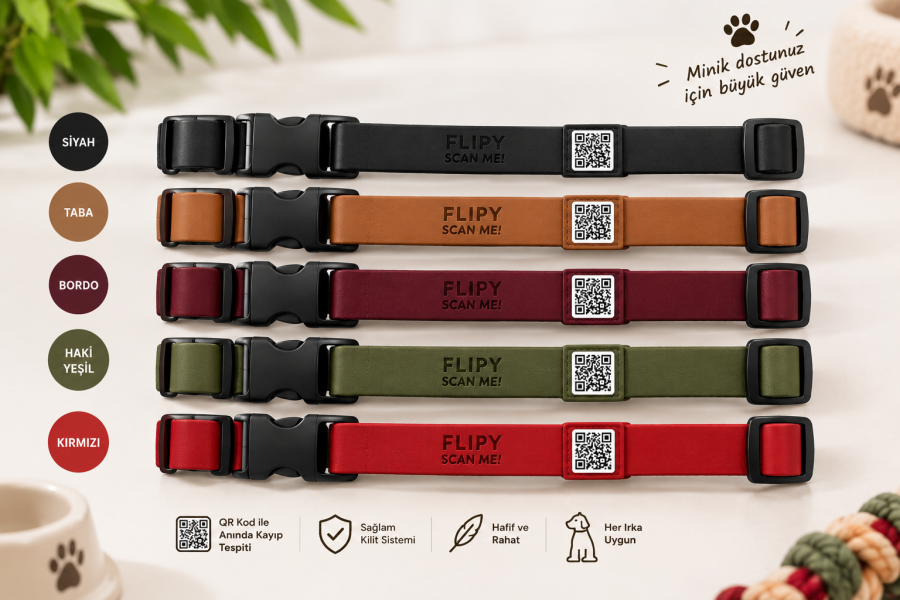 FLİPY QR KODLU KÖPEK BOYUN TASMASI M-L*5